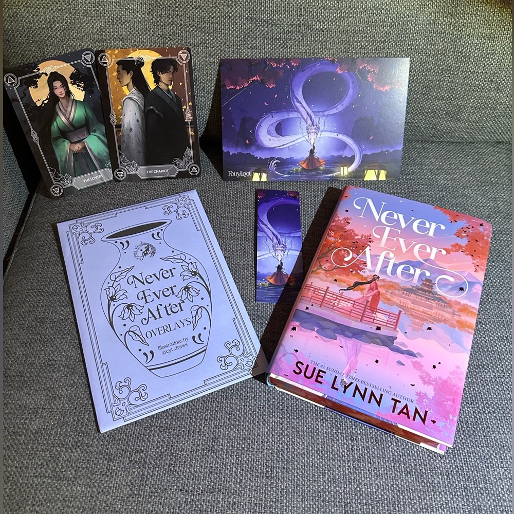 Never Ever After Fairyloot by Sue Lynn Tan w/overlays, bookmark, tarot cards